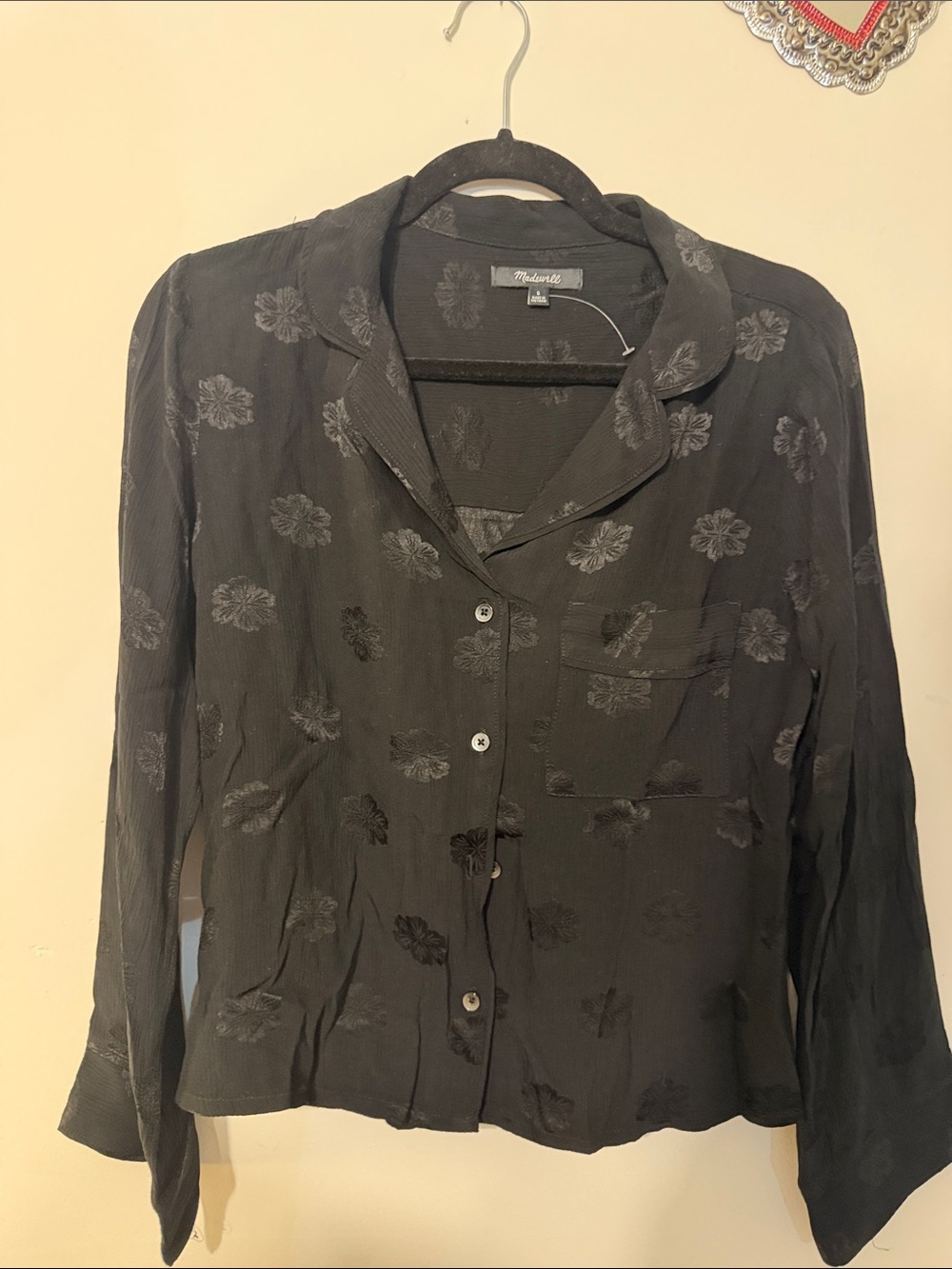 Madewell Black Velvet Floral Button-Down Shirt